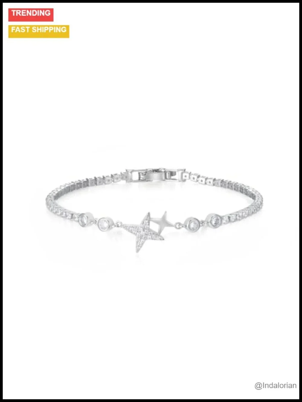 Silver Gold Plated Cubic Zirconia Star Tennis Bracelet for Women